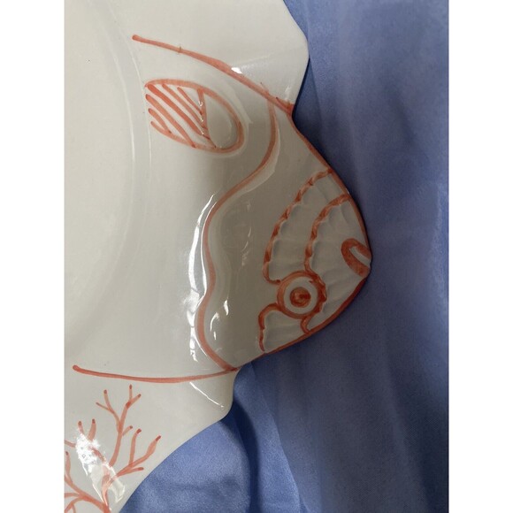 Vintage Zanolli Hand Painted  Bot Fish Platter Made in Italy 15" White Coral - Picture 9 of 10
